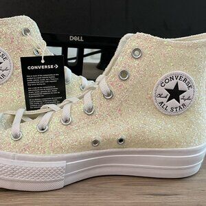 Custom White Sequin Converse High Top Size 10